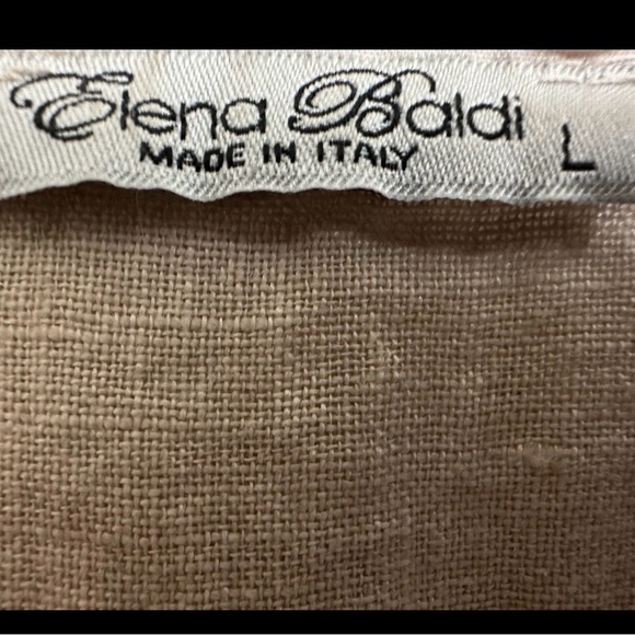 Elena Baldi Women's Tiered Boho A-line Tan Linen Dress with Lace Detail Size L - Picture 4 of 6